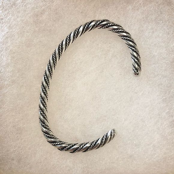 VINTAGE Sterling Silver Twisted Cuff Bangle Bracelet - Picture 6 of 8